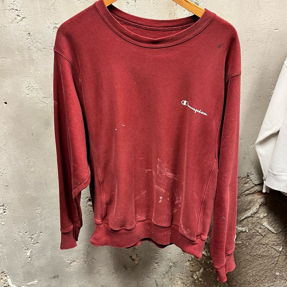 Champion Vintage Y2K Red Reverse Weave Thrashed Pullover Crewneck Sweatshirt M